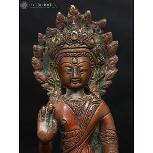 Escultura de Buda coronado de latón de 9 pulgadas hecha a mano en Abhaya Mudra hecha en India - Product Image 3