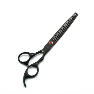 Tijeras de adelgazamiento del cabello de peluquero negro mate con logotipo personalizado Herramienta de corte de cabello de belleza Premium con hoja Roma afilada de acero inoxidable - Product Image 1