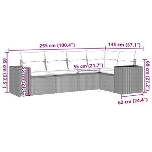 Ensemble de canapés de jardin d'extérieur noir et crème avec coussins en mousse haute densité, design contemporain, meubles en rotin - Product Image 3
