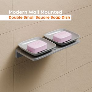 Dual Small Square Soap Dish Holder for Bathroom Countertop Stainless Steel Rustproof Double Tier Soap Tray for Sink and <b>Shower</b> - Product Image 2