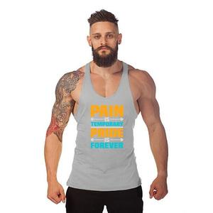 Camiseta sin mangas gris para hombre con estampado de "El dolor es temporal, el orgullo es eterno", cuello en V, sin mangas, ropa informal para hacer ejercicio - Product Image 1
