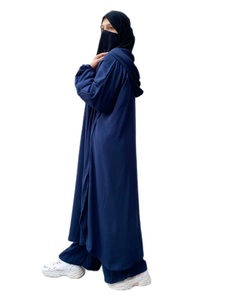 Robe Hijab Modeste pour Femme à Capuche Droite Manches Longues Couleur Unie Violette Style Niqab Couvrant Entièrement en Mousseline Respirante Naturelle - Product Image 3