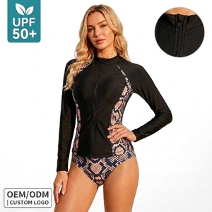 OEM ODM Swimwear Factory Wholesale Women Long Sleeve UPF50+ <b>Zip</b> Front One Piece Rash Guard Surf <b>Swimsuit</b> - Product Image 1
