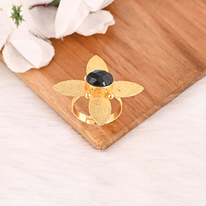 <b>Adjustable</b> Black Onyx Stone Gold Plated Brass <b>Ring</b> Handmade Trendy Fashion Jewelry for Women - Product Image 3