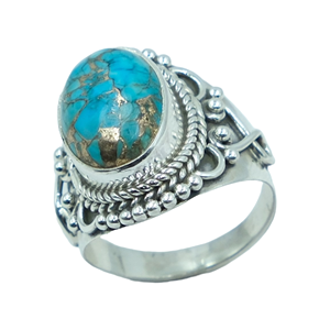 Anillo de Plata de Ley 925 con Turquesa Azul Cobre de Alta Calidad, Diseño Hecho a Mano, Anillo de Promesa, Anillo Boho, Regalo de Joyería - Product Image 1