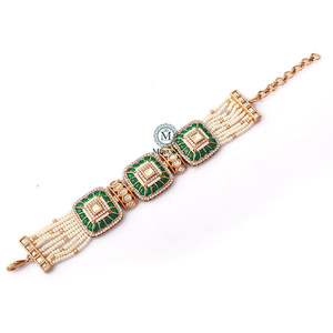Lavana 18K Gold Plated Emerald Green Polki Beaded Designer Bracelet - Product Image 2