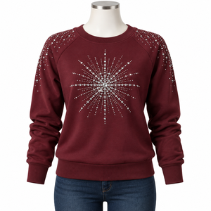 Sweat-shirt décontracté noir en coton 100% pour femme, avec nœud sur l'épaule, logo avant et strass, doublé, style streetwear, idéal pour l'hiver - Product Image 3