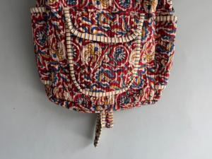 Bohemian Cotton <b>Drawstring</b> <b>Backpack</b> With Floral Pattern Red Multi Color Daily Use - Product Image 3