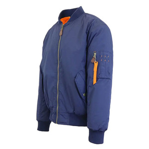 Blouson bomber pour homme, bleu marine, style streetwear, col montant, couleur unie, fermeture éclair, coupe-vent, vêtements d'hiver, polyester/coton - Product Image 1