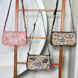 Bolsos de Hombro de Cuero a Cuadros de Primera Calidad para Mujer, Bolsos Cruzados de Gran Capacidad Estilo Occidental, Personalizados - Product Image 1