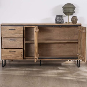 Vandana Autumn Balance Industrial 160cm acacia wood <b>sideboard</b> Baltik with doors, drawers and niches - Product Image 2