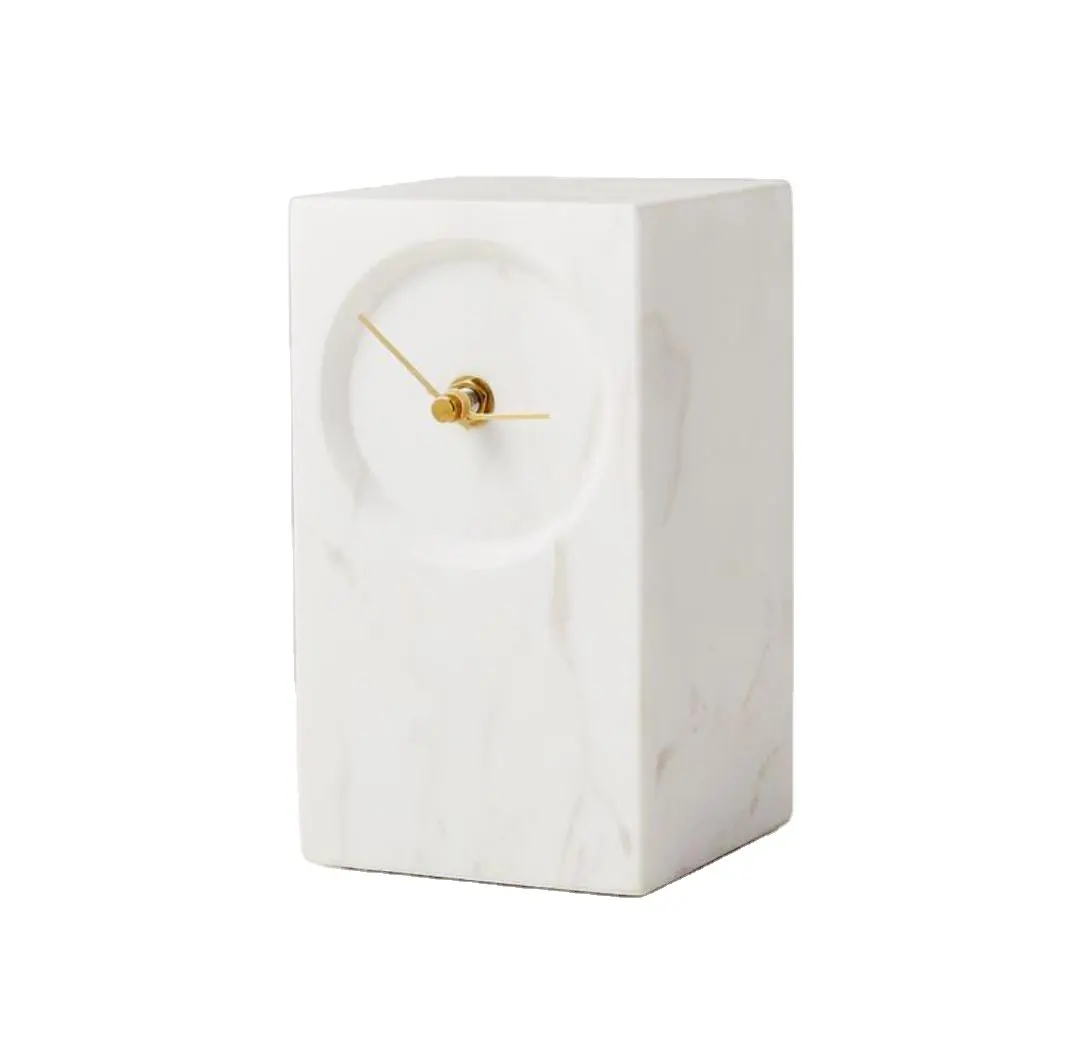 Jam Meja Digital marmer putih, Dekor rumah minimalis gaya Nordik, hiasan marmer Modern