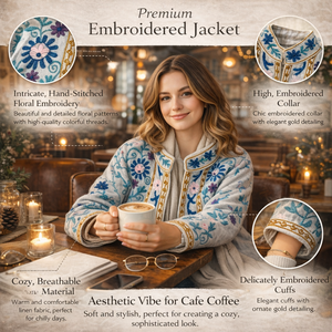 เสื้อแจ็คเก็ตบอมเบอร์กำมะหยี่ปักมือขายส่งสำหรับผู้หญิง  บุผ้าฝ้ายลายดอกไม้ คอตั้ง - Product Image 5