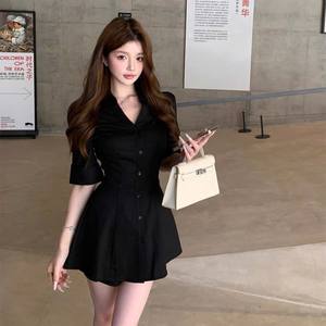 Robe chemise élégante noire tissée écologique avec une silhouette en A et une coupe ajustée pour tous les jours et le bureau - Product Image 1