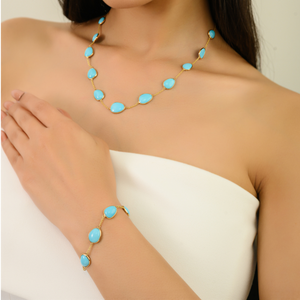 Novedades: Collar de cadena con colgante de turquesa de forma irregular en oro amarillo K14, diseño más reciente, colección de joyería hecha a mano - Product Image 4