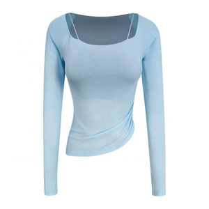 Best Selling Women's High Quality Sexy Transparent <b>Mesh</b> <b>Tops</b> Breathable Design for Running and Yoga - Product Image 4