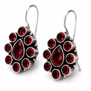 Wholesale Supplier Vintage Flower Shape Drop <b>Earrings</b> With Red Crystal Rhinestones Antique Silver Plated For Women Party Jewelry - Product Image 6