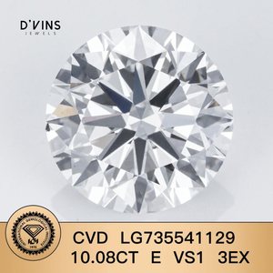 เพชรหลวมทรงกลมขนาดใหญ่ 10.08 กะรัต คุณภาพ E VS1 ทรงเจียระไนเยี่ยม เพชรเพาะเลี้ยงในห้องปฏิบัติการ สำหรับทำเครื่องประดับ ยี่ห้อ D'vins Jewels - Product Image 2