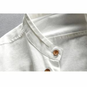 Chemise décontractée pour hommes en lin et coton, col montant, légère, respirante, à boutons - Product Image 6