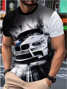 T-shirt à manches courtes pour homme, imprimé voiture, col rond, coupe ajustée, vêtement décontracté, tissu tricoté respirant, design imprimé photo - Product Image 6