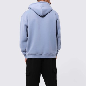 Sudadera con Capucha Azul Claro para Hombre, Logotipo en Relieve, Bolsillo Delantero, Corte Holgado Informal, Ropa de Otoño - Product Image 3