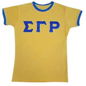 T-shirt Ringer Sororité Sigma Gamma Rho Lettres en Satin Noir Manches Courtes Femme Motif Lettres Grecques Décontracté Tendance Personnalisé - Product Image 1