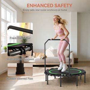 Mini Trampolín Plegable Verde de 48 Pulgadas con Barra de Agarre Ajustable, Rebotador para Uso en Interiores y Exteriores para Adultos, Material PP - Product Image 6