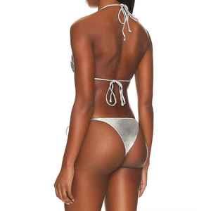 Sexy Solid Color Ruffled Backless Two Piece Women Beach Wear <b>Bikini</b> <b>Set</b> Custom Logo High Quality & Breathable - Product Image 2