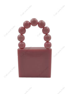 Handcrafted <b>Pink</b> Resin Cube Clutch <b>Bag</b> with <b>Beaded</b> Handle Luxury Evening Party Statement Handbag for Women - Product Image 5