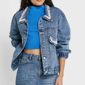 Vestes en jean mi-longues pour femmes, prix de gros, quantité en vrac, logo personnalisé imprimé, plusieurs couleurs unies, respirantes - Product Image 2