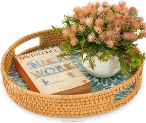 Kitchen & Living Room Applicable Rattan Serving Tray with Mother of Pearl Inlay Wooden Base - Product Image 3