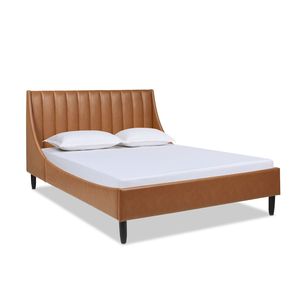 Juego de Cama Queen Aspen con Plataforma, Cabecera Moderna Acolchada Verticalmente en Cuero Sintético Color Caramelo Marrón, Camas Tapizadas - Product Image 3