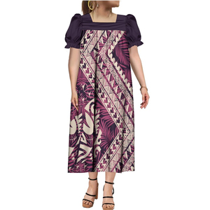 Custom Sublimation Print Mumu Dress for Plus Size Women Neck Dress Lace Plus Size Women's Dress With Puff Sleeve Mid-Calf Casual - Product Image 4