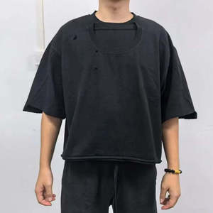 Distressed <b>Vintage</b> Oversized Tee Heavy Cotton Ripped Streetwear T Shirt Custom Logo Distressed <b>Tshirt</b> Men Loose Fit <b>Vintage</b> Wash - Product Image 1