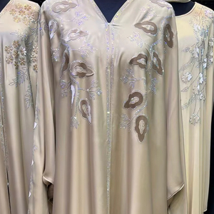 Wholesale Modest Dubai Beaded Sequined <b>Long</b> Sleeve Abaya Muslim Traditional Handmade Wedding Women Breathable V Neck - Product Image 3