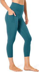 GYM PEOPLE Pantalon de yoga épais taille haute longueur genou en polyamide avec poches, effet ventre plat, extensible dans les quatre sens, pour entraînement et course à pied - Product Image 3