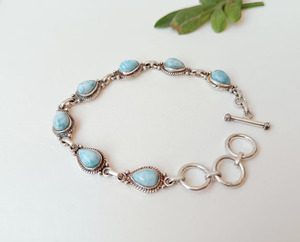 Bracelet ajustable en argent sterling 925 avec larimar, bijou artisanal en pierre naturelle, bracelet élégant style bohème - Product Image 3