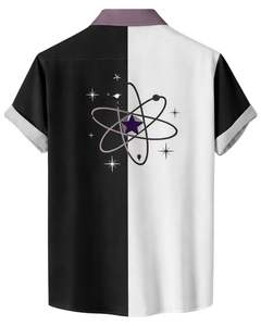 Camisa de Manga Corta con Botones y Estampado Gráfico en Bloques de Color Morado y Negro, Informal, de Verano, para Hombre, Fabricante OEM, Suministro al por Mayor - Product Image 2