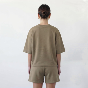 Ensemble deux pièces décontracté pour femme en coton, t-shirt à manches courtes et short, coupe ajustée, tailles personnalisées, tenue décontractée d'été - Product Image 5