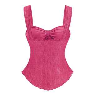 Women's <b>Pink</b> Lace <b>Cami</b> <b>Top</b> Bow Front Wide Straps Sleeveless Spandex/Nylon Casual Summer Party Wear Fitted - Product Image 2