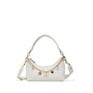 White PU Leather Crescent Tote Bag Chain <b>Charm</b> Shoulder Handbag Embroidered Portable Purse for Daily Use - Product Image 1