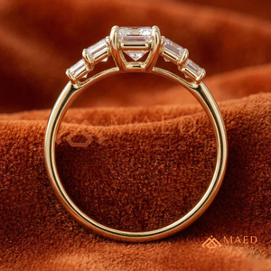 14K/18K Solid Gold Emerald Cut Moissanite/Diamond Engagement Ring for Women, Five Stone <b>Step</b> Cut Side Diamond Ring - Product Image 3