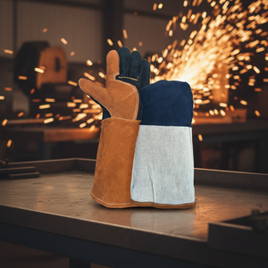 Gants de soudage en cuir de vachette longs de 40 cm, protection contre les éclaboussures de métal fondu, type B, avec doublure en polaire, MIG/TIG/Stick - Product Image 6