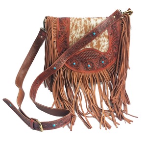 Nuevo Bolso Bandolera Bohemio de Cuero de Grano Completo con Flecos de Borlas, Bordado Floral y Estampado Animal para Mujer - Product Image 1