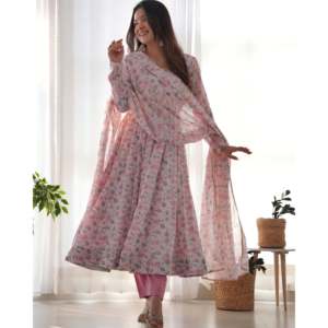 Conjunto de Vestido Anarkali Rosa y Pantalón con Dupatta para Mujer, Talla XS, Marca KB Beautiful, Ideal para Fiestas - Product Image 5