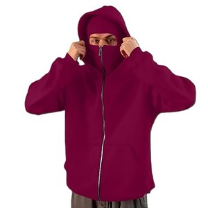 Sweat à capuche zippé en molleton 100 % coton pour homme, style décontracté, col montant, coupe oversize, qualité supérieure, chaud, streetwear imprimé - Product Image 1