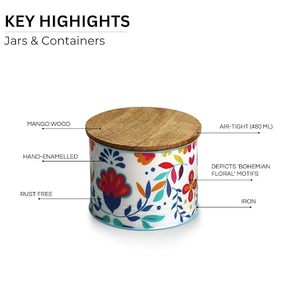 Floral Metal Spice <b>Containers</b> With Wooden Lids Airtight Food <b>Storage</b> Set <b>For</b> <b>Kitchen</b> Use - Product Image 4