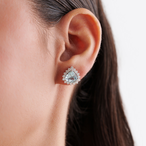 Boucles d'oreilles luxueuses en or blanc 18 carats pur, serties d'aquamarine et de diamants taille trillion, 100 % authentiques, pour femme - Product Image 2