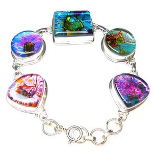 Bracelet statement artisanal en argent sterling 925 avec verre dichroïque multicolore pour femmes - Product Image 1