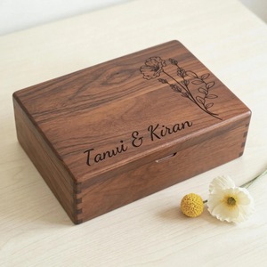 Eco-Friendly Rectangle <b>Wooden</b> <b>Box</b> for Jewelry Gift Storage-Soft Interior for Delicate Items Christmas Chinese New Year Tabletop - Product Image 1